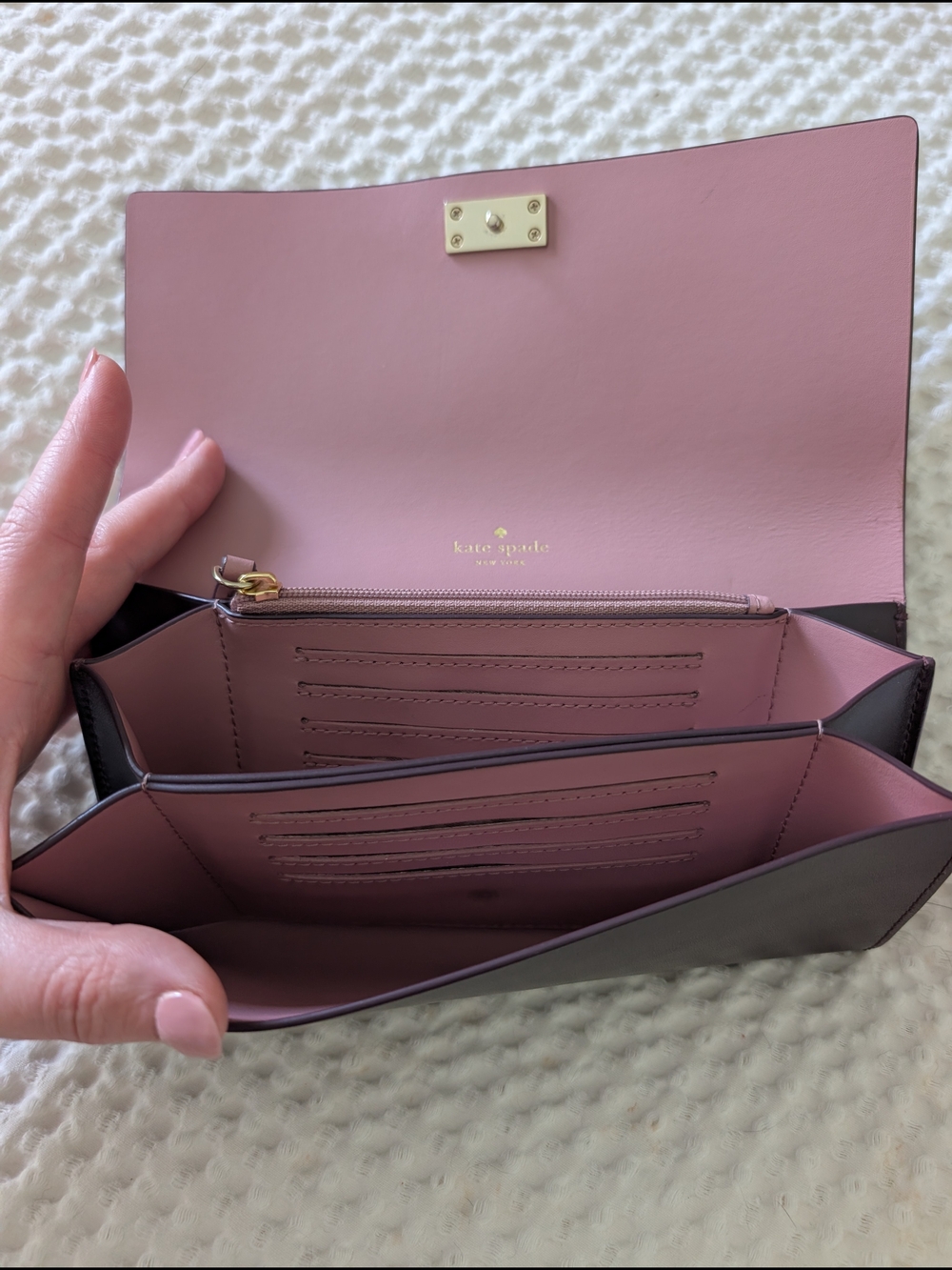 kate spade Plum Leather Flap Wallet with Metal Logo - Picture 3 of 6